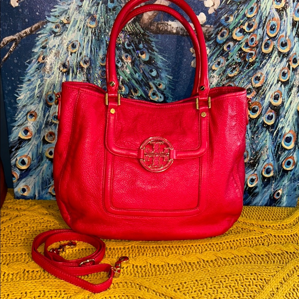 Tory Burch Hot Pink Pebbled Leather Amanda Tote Bag Crossbody